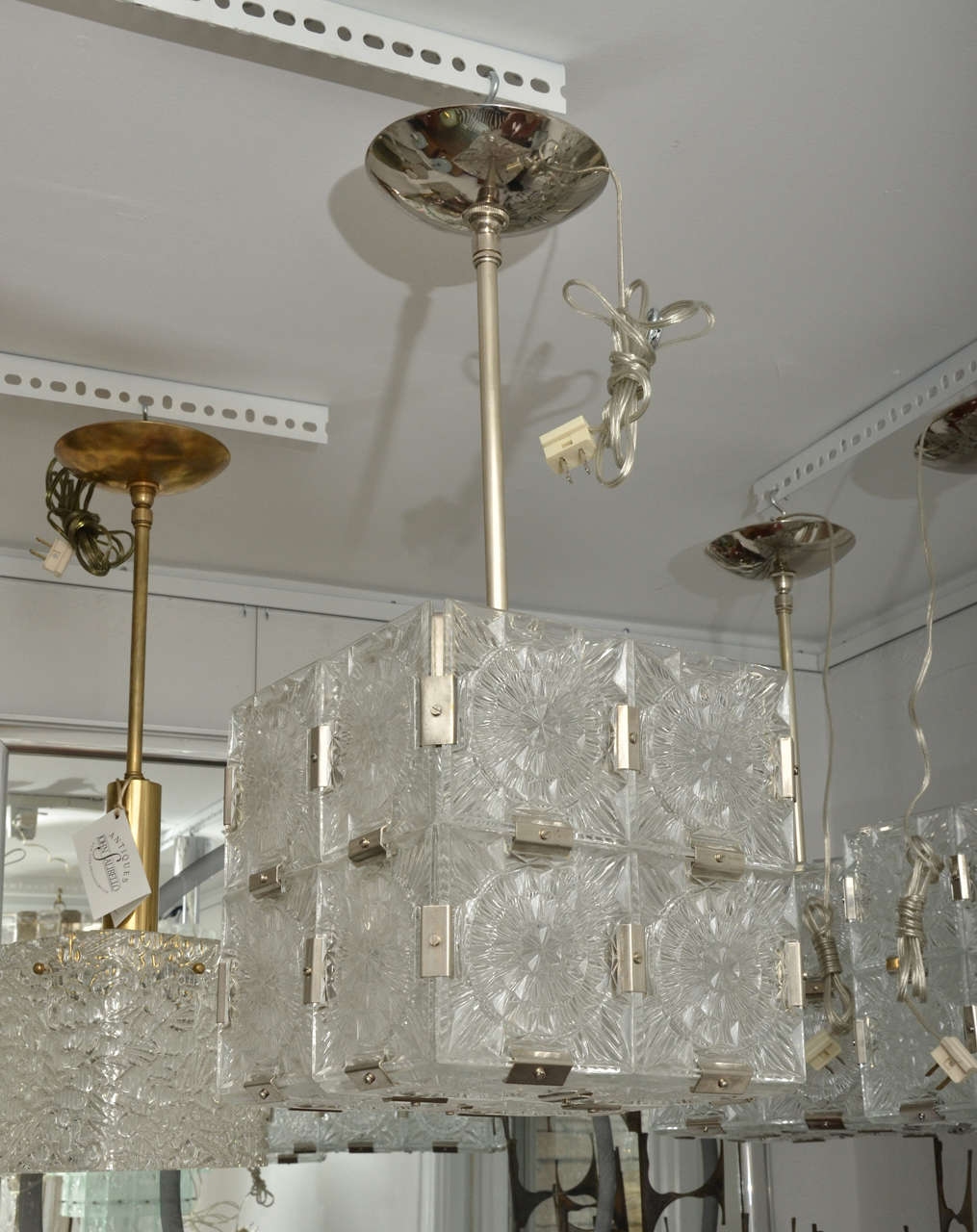 Cube Form Pendant Featurng Etched Glass Tile Elements by Kalmar