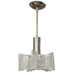 Clear Murano Glass Curved Element Pendant Fixture with Nickel Hardware