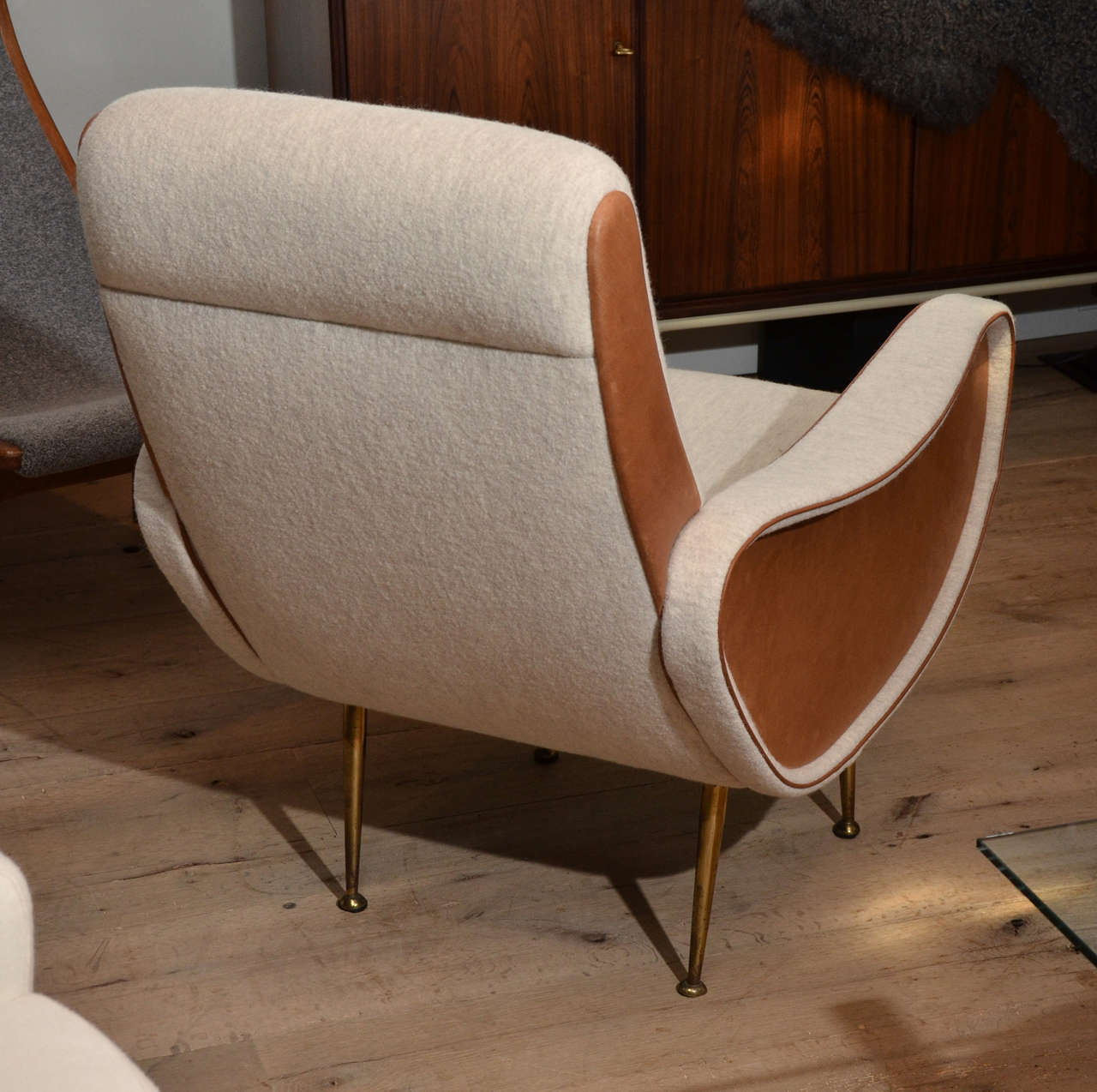 Leather Mid-Century Italian Armchairs with Saddle Calfskin in the Style of Marco Zanuso
