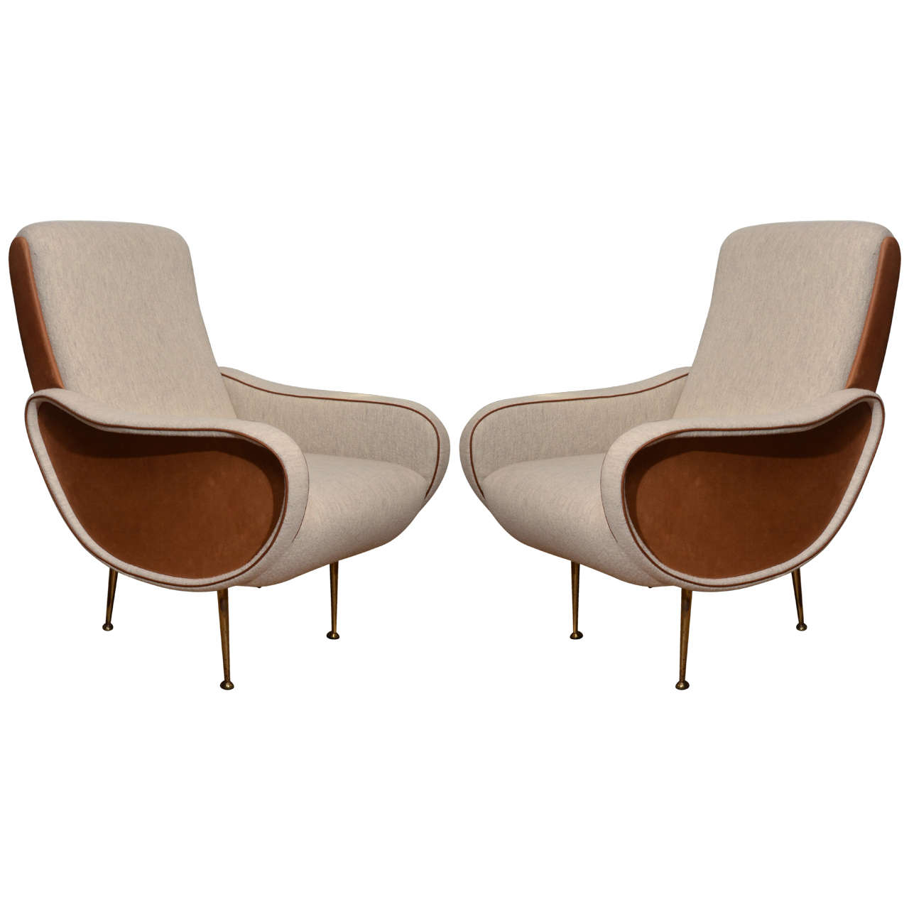 Mid-Century Italian Armchairs with Saddle Calfskin in the Style of Marco Zanuso
