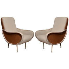 Mid-Century Italian Armchairs with Saddle Calfskin in the Style of Marco Zanuso
