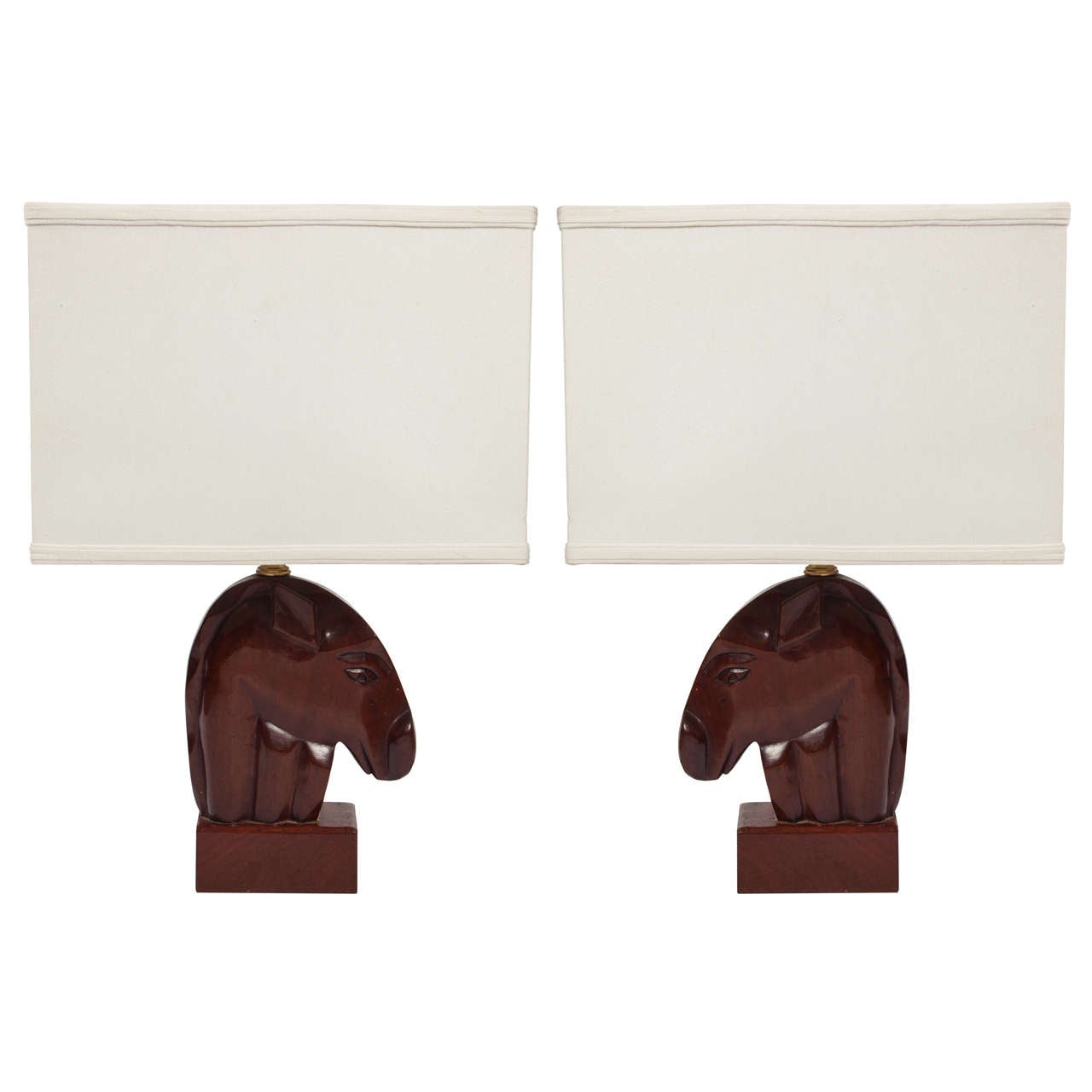 Pair of 1940s Mahogany Equestrian Table Lamps