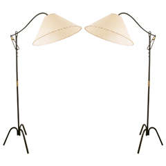 Pair of Adjustable Floor Lamps by Jacques Adnet, circa 1950