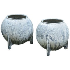 Pair of 1920s French Cast Iron Jardinieres with Original Blue Paint