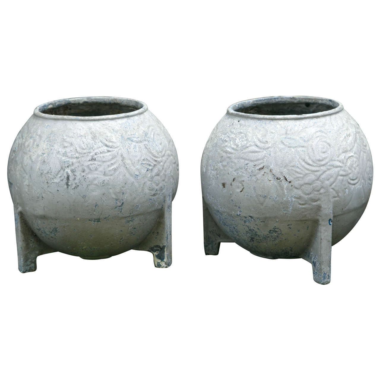 Pair of 1920s French Cast Iron Jardinieres with Original Paint
