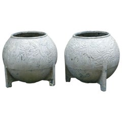 Pair of 1920s French Cast Iron Jardinieres with Original Paint