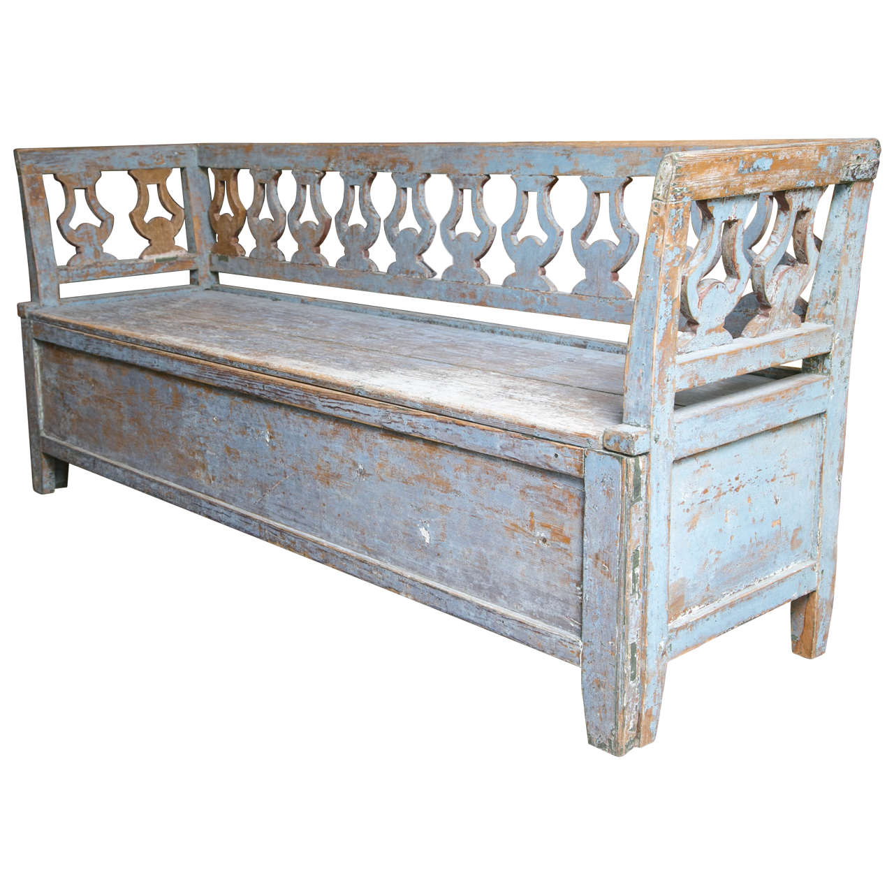 19th Century Swedish Painted Wood Storage Bench