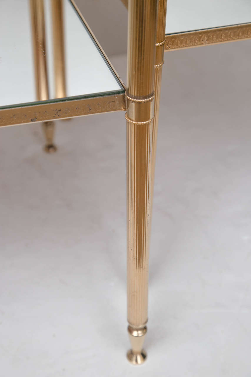 Pair of Gilt Brass End Tables with Mirrored Glass In Excellent Condition In Mt Kisco, NY