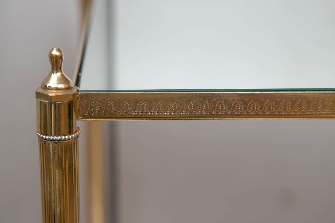 20th Century Pair of Gilt Brass End Tables with Mirrored Glass