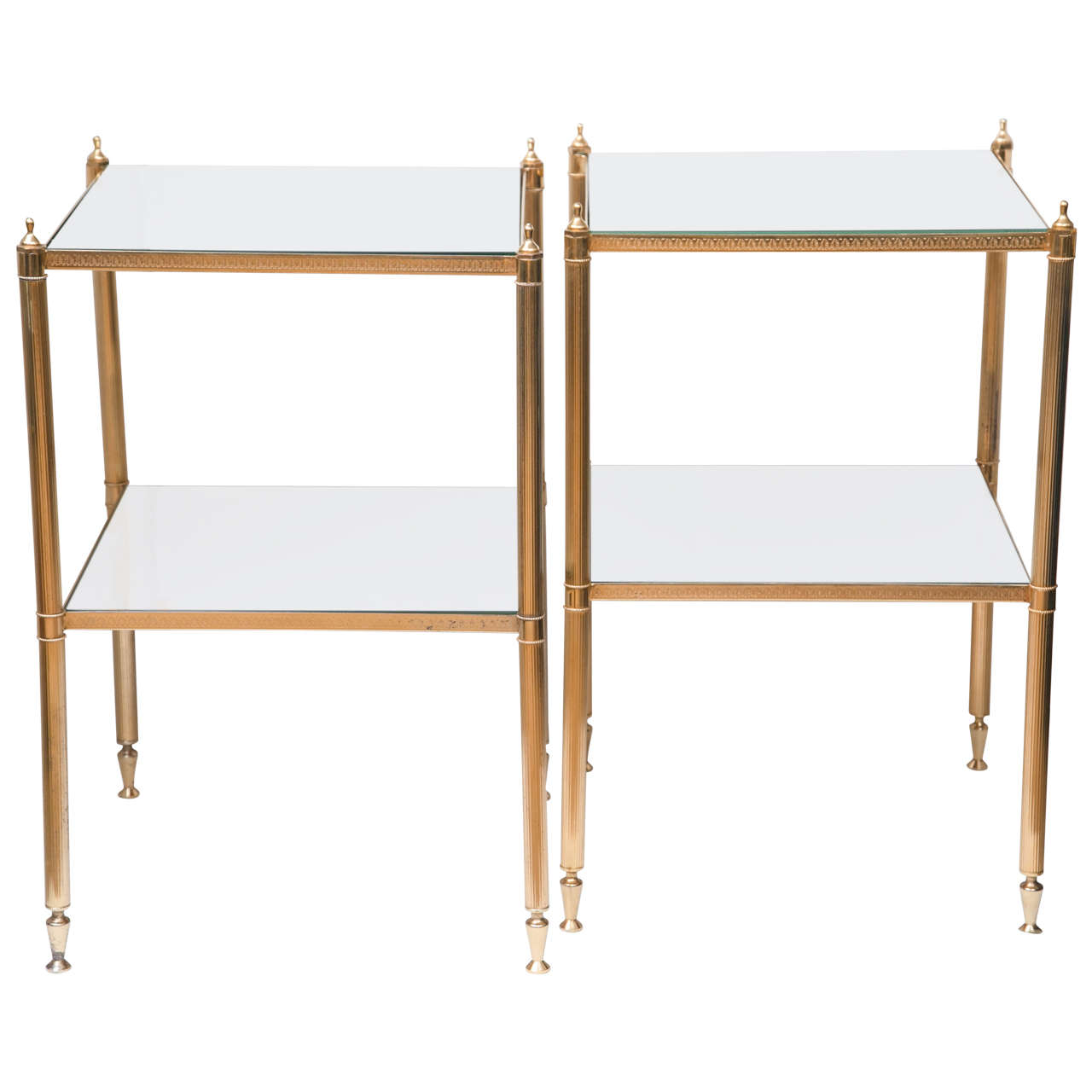 Pair of Gilt Brass End Tables with Mirrored Glass