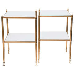 Pair of Gilt Brass End Tables with Mirrored Glass