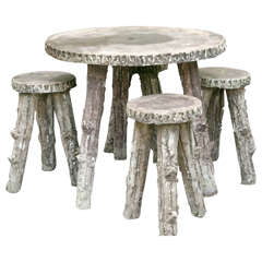 French Faux Bois Set of a Table and Four Stools