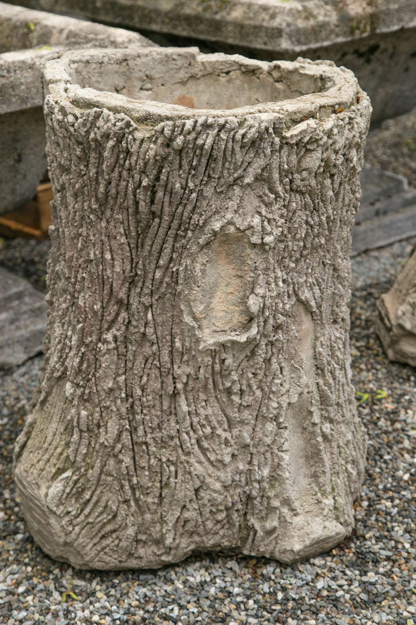 Rustic Pair of French Faux Bois Tree Trunk Form Garden Planters