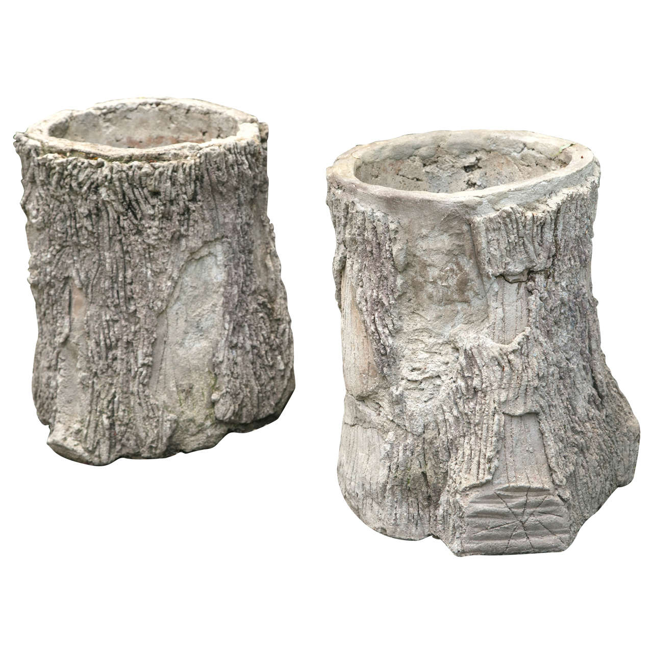 Pair of French Faux Bois Tree Trunk Form Garden Planters