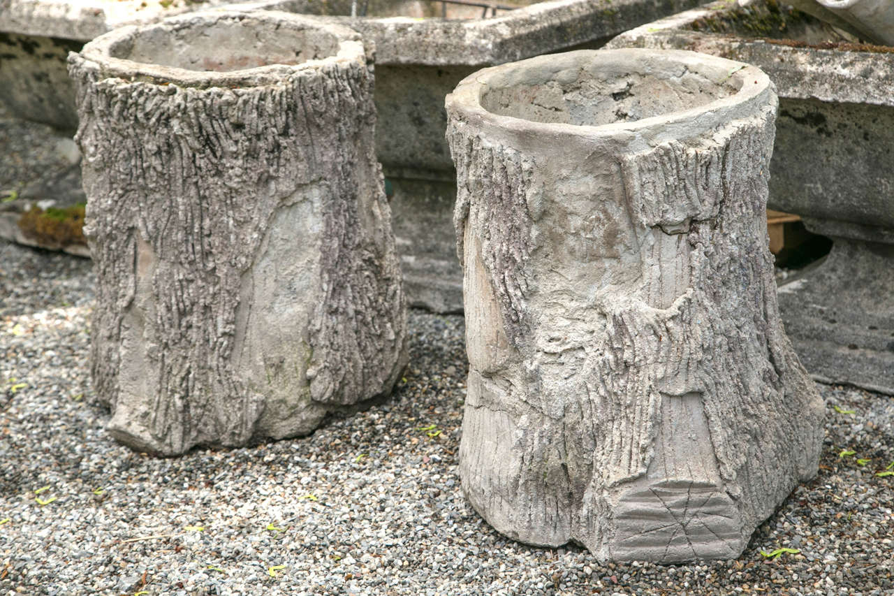 Pair of French Faux Bois Tree Trunk Form Garden Planters at 1stDibs