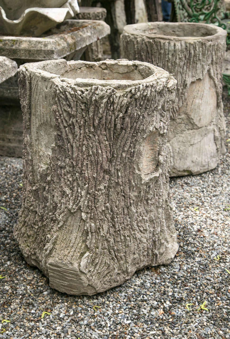 Pair of French Faux Bois Tree Trunk Form Garden Planters at 1stDibs