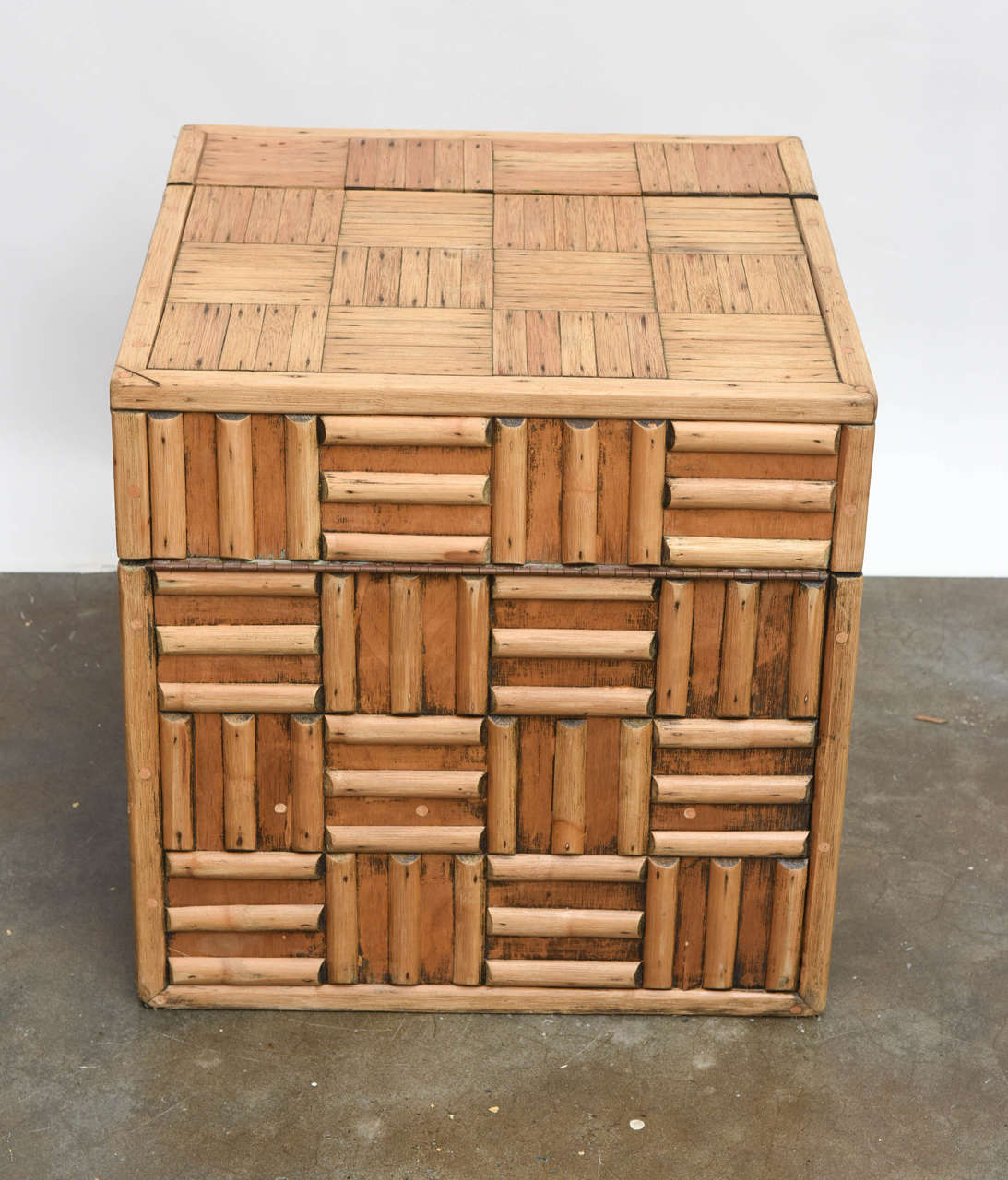 Pair of Rattan Cube End Tables or Mini Bar Cabinets