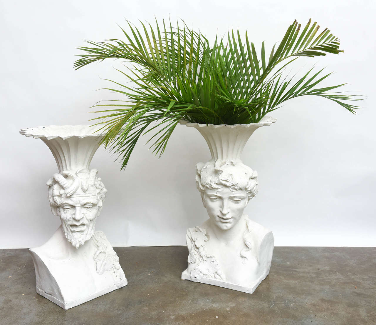 American Pair of Giant Planter Heads Sculpture For Sale