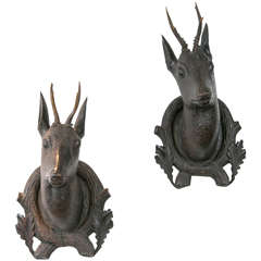 Pair of Black Forest Style Carved Wood Stag Heads