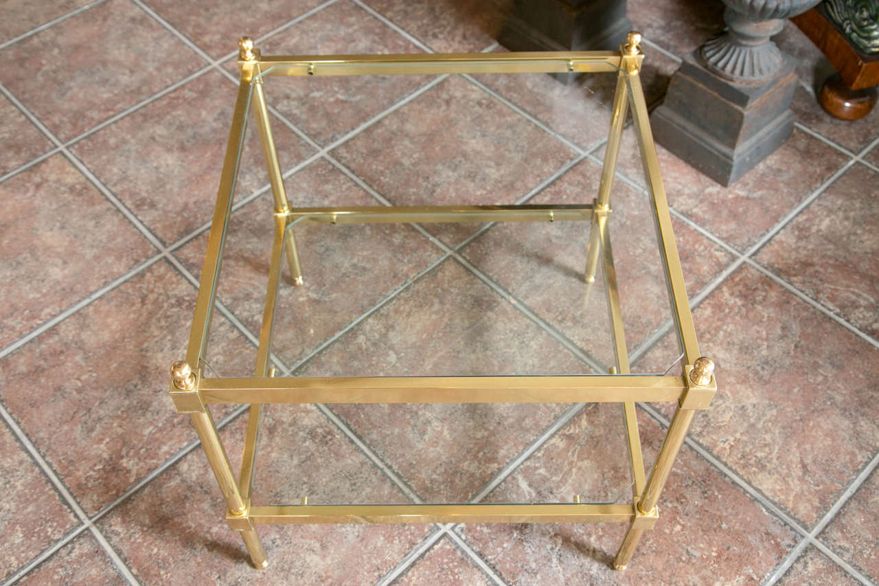 Pair of Square Brass Two-Tier Tables In Excellent Condition In Mt. Kisco, NY