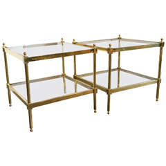 Pair of Square Brass Two-Tier Tables