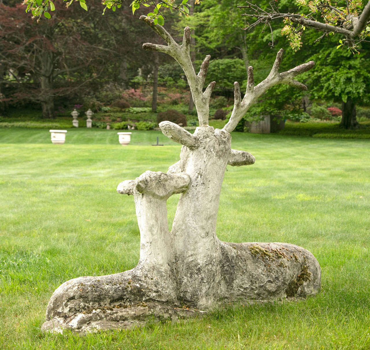 Unique Mother Deer and Baby Doe Cement Cast Sculpture For Sale 1