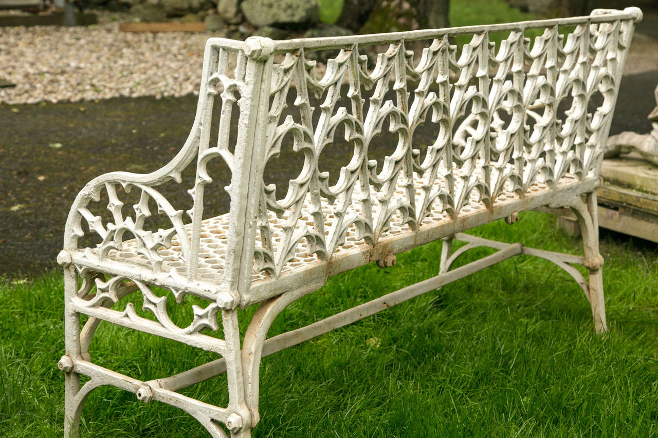 20th Century Pair of Gothic Style Cast Iron Garden Benches