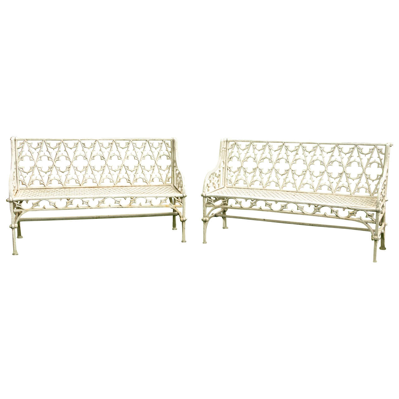 Pair of Gothic Style Cast Iron Garden Benches