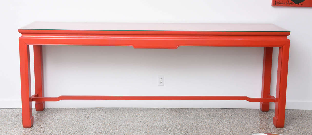 Lacquered Vintage Ming Dynasty Style Chinese Altar Table in Red :  1970s