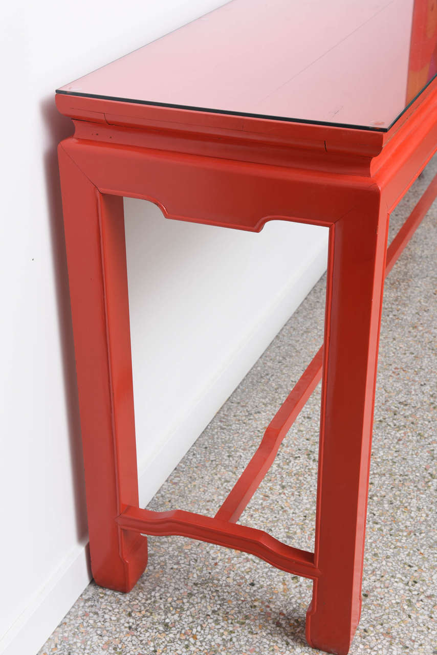 Glass Vintage Ming Dynasty Style Chinese Altar Table in Red :  1970s