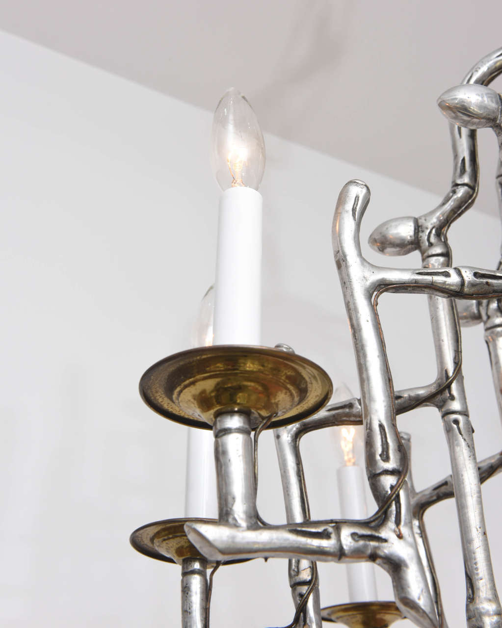 Mid-Century Faux Bamboo Pagoda Ten-Light Oval Aluminum Chandelier: 1950 3