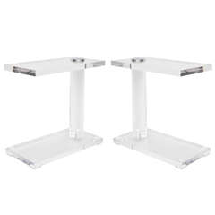 Pair of Bespoke Lucite and Polished Chrome Drink Tables
