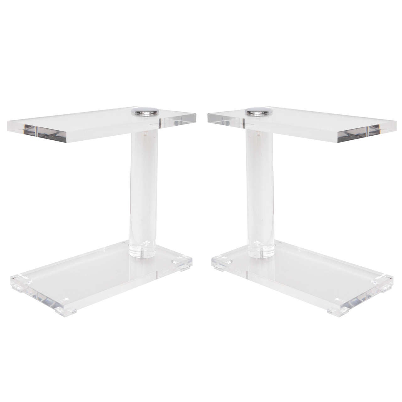 Pair of Bespoke Lucite and Polished Chrome Drink Tables at 1stDibs
