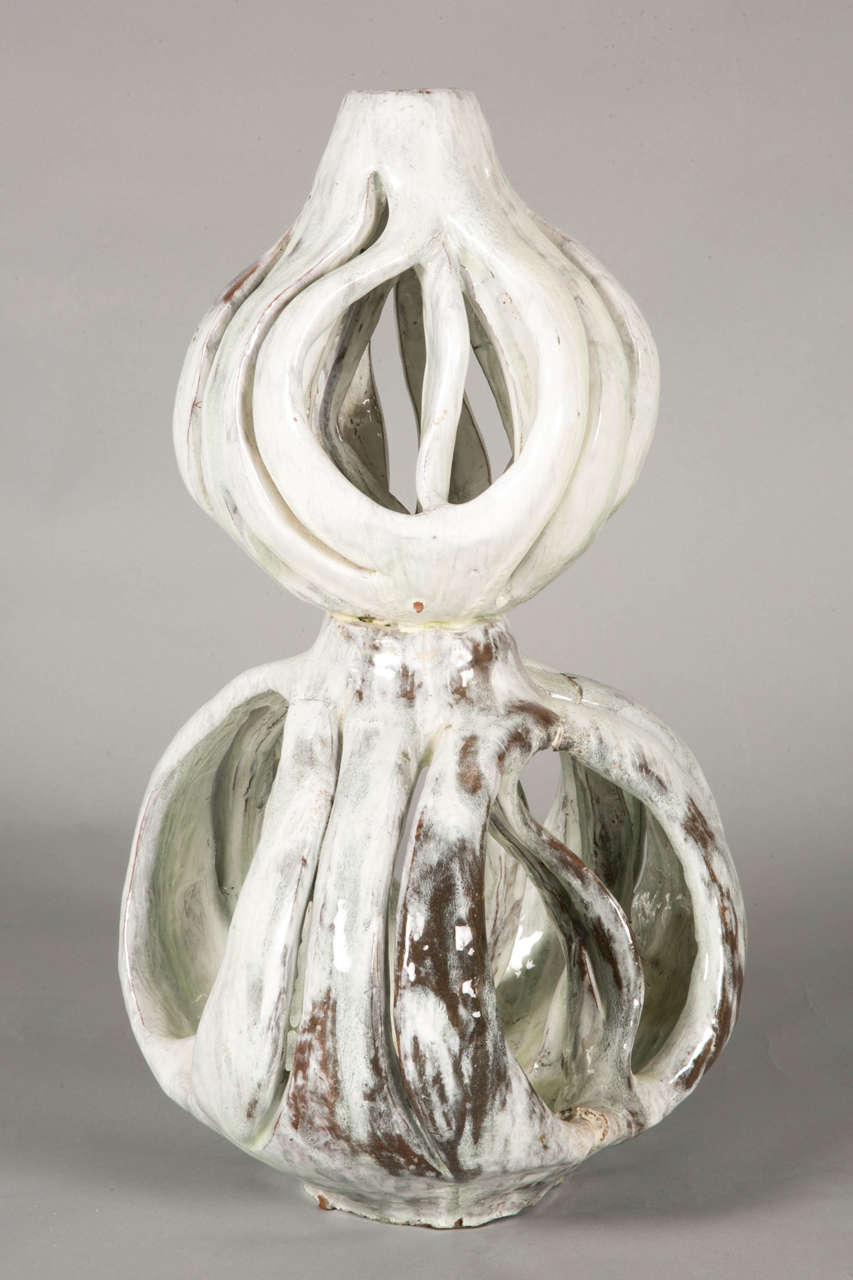 French Enameled Stoneware Sculpture by Alice Colonieu For Sale
