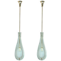 Two Glass Drop Suspension Pendants by Max Ingrand for Fontana Arte