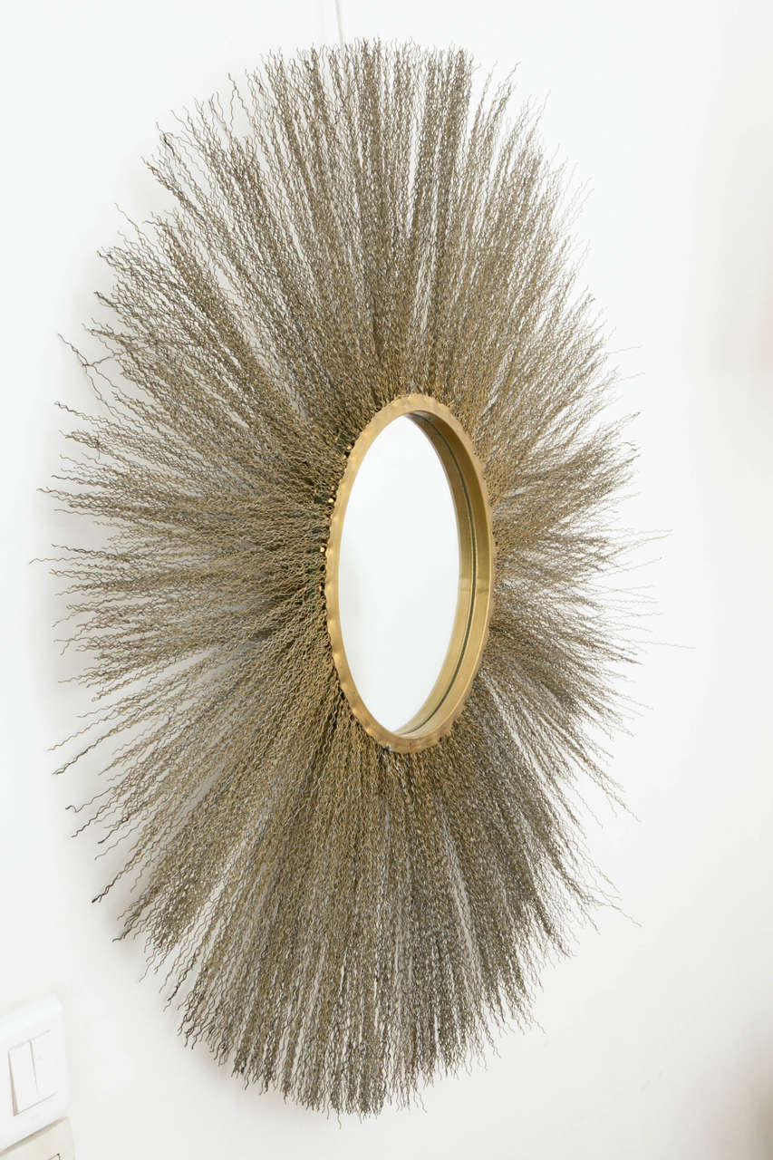 Circular Gilt Brass Mirror, Italy, 1950 3