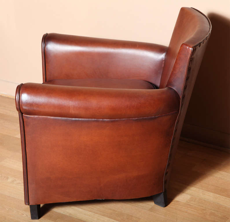 French Pair of Art Deco Leather Club Chairs For Sale