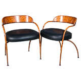Pair  Meta  Veneered  With  Burl  Elm  Pull Up  Chairs