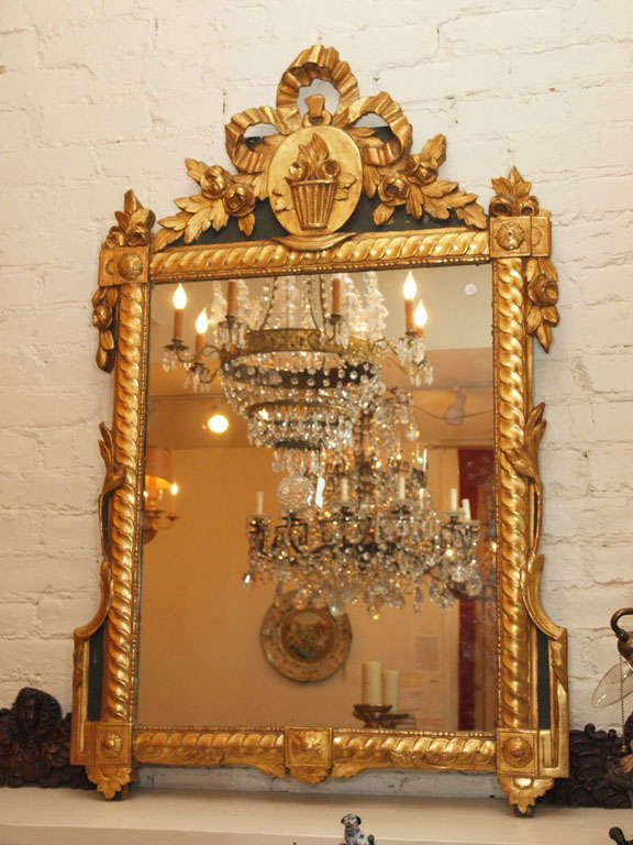 18th century Louis XVI Mirror parcel gilt and paint.