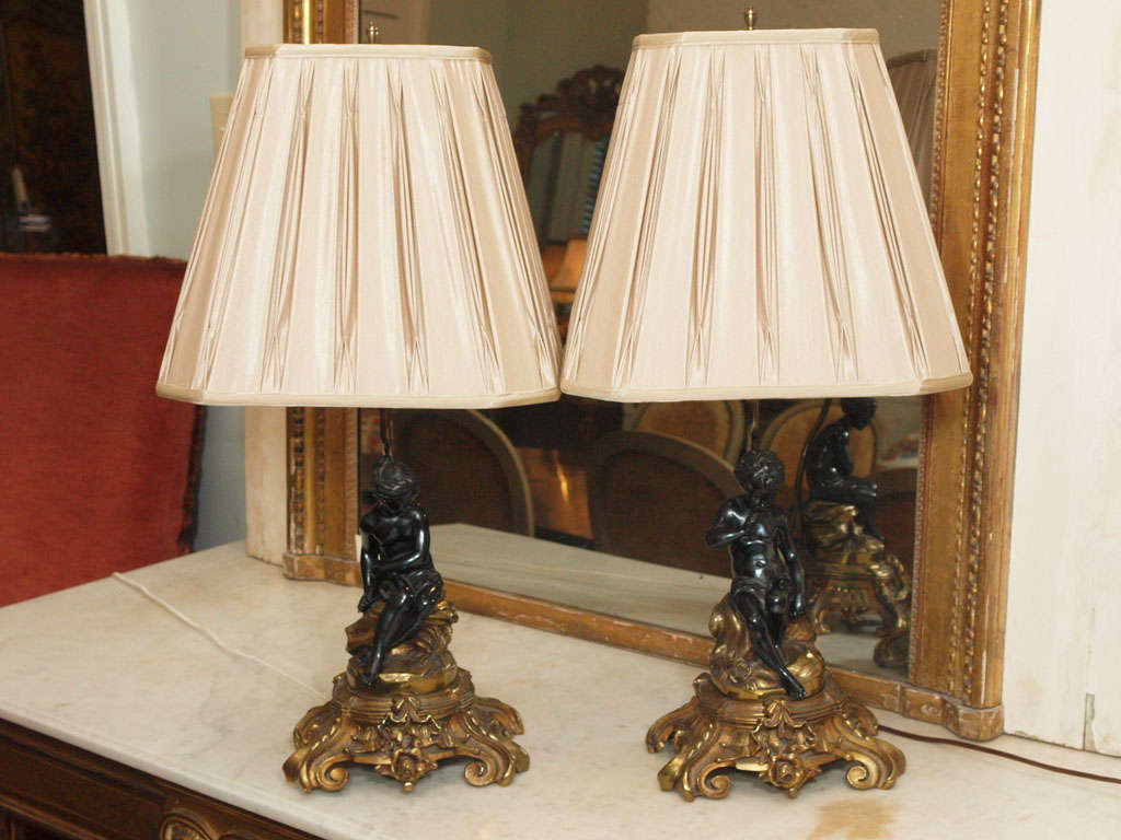 PAIR OF BRONZE CHENET AS LAMPS