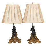 PAIR OF BRONZE CHENET AS LAMPS