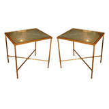 Pair of Greek Key Design Glass End Tables