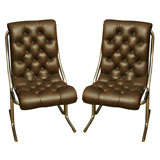 Pair of Tufted Brown Leather Chairs