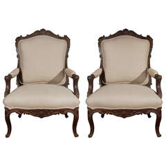 Antique Pair of Italian, Walnut Armchairs
