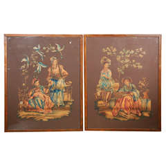 Pair of Chinoiserie Watercolor Panels