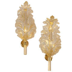 Pair Barovier & Toso Murano Glass Plume Wall Sconces