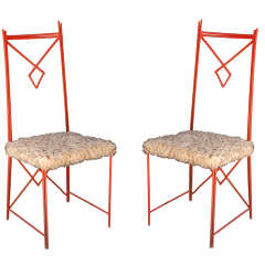 Pair of Sculptural Red Iron Highback chairs