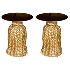 Pair of Gilt Gold Draped Tassel Mirror Top Side Tables