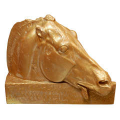 Gold Painted Plaster Horse Sculptural signed "Alva"