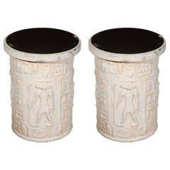Pair of Mirror Top Egyptian Motif Side Tables